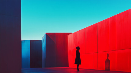 Poster - minimalist photography of an anonymous character on a majestic minimalist architecture background, m