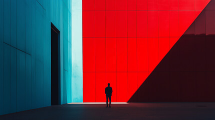 Poster - minimalist photography of an anonymous character on a majestic minimalist architecture background, m