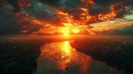 Canvas Print - Fiery Sunset Over the Cityscape