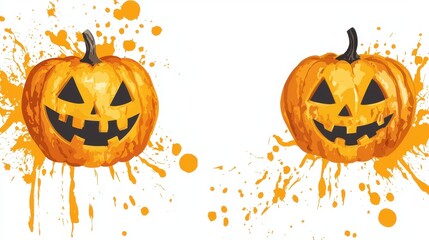 Wall Mural - Halloween Jack o  lantern Pumpkins with Orange Paint Splatter