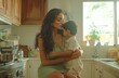 © Georgii - Cinematic still of an affectionate mother with her young son in a warm kitchen setting