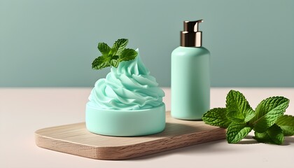 Wall Mural - Mint-infused toothpaste mock-up featuring fresh mint leaves