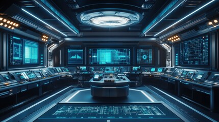 Wall Mural - Futuristic Control Room in a High-Tech Sci-Fi Setting