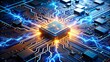 © theartcreator - 表面全体に電流の波が流れ、量子エネルギーの爆発を彷彿とさせる、洗練されたモダンな回路基板。