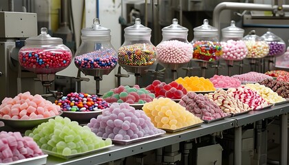 Dynamic candy production line showcasing a variety of colorful confections