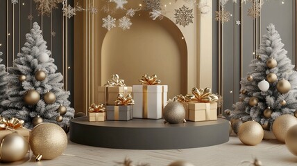 Wall Mural - Black Friday Super Sale with podium display and shopping bags, Christmas and Happy New Year promotion, 3d rendering. generative ai