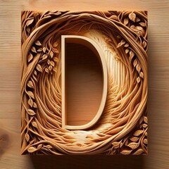 A decorative wooden sculpture of letter D