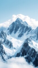 Sticker - Beautiful snow-covered mountains against the blue sky. Panoramic view of a winter landscape in the highlands