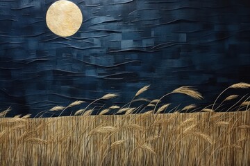 Canvas Print - Wheat field in night landscape astronomy outdoors.