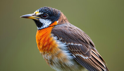 Wall Mural - A bird is perched on a branch with a flower in its beak