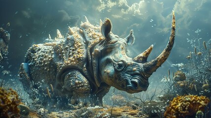 Wall Mural - Mythical Rhino: A Digital Painting of a Powerful Creature