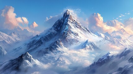 Poster - A Majestic Mountain Peak Covered in Snow 