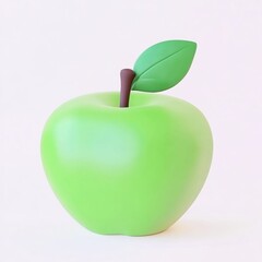 Wall Mural - 3D illustration of a minimalistic, shiny green apple isolated on a white background, perfect for a health-related or grocery design element