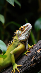 Canvas Print - A lizard with a red tongue is sitting on a branch