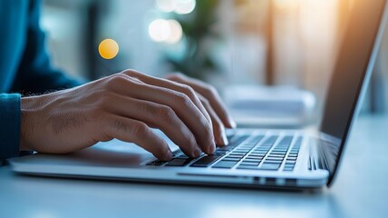 Wall Mural - A person is typing on a laptop computer