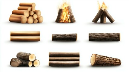 Wall Mural - A variety of logs, including some that are stacked