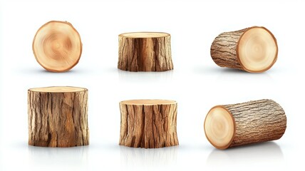 Wall Mural - A set of six different sized tree trunks, with one being the largest