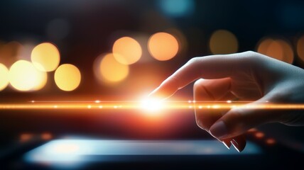 A hand is pointing at a glowing line on a screen