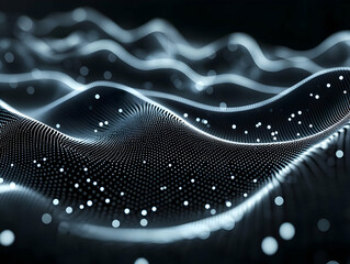 Wall Mural - Abstract 3D Background of Glowing Particles and Wavy Lines