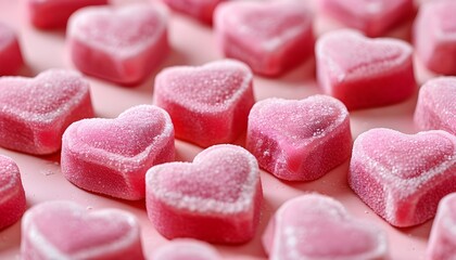 Sweet Pink Heart Candies on Vibrant Pink Background Celebrating Love and Affection