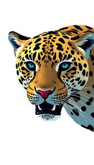 Wall Mural - A close up of a leopard's face with a bright yellow background