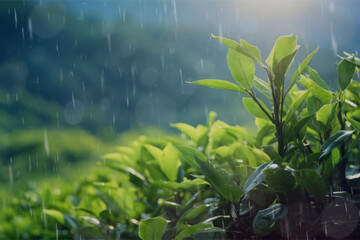 Wall Mural - Tea leaf plantation, rain design