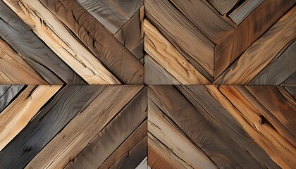 Wall Mural - Close-up of Rustic Wooden Herringbone Pattern Highlighting Natural Grain and Texture Variations