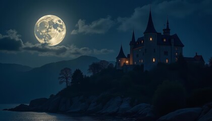 Sticker -  Majestic castle under the full moon