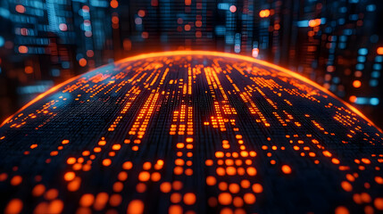 Abstract 3D Illustration of  Glowing Binary Code on a Sphere