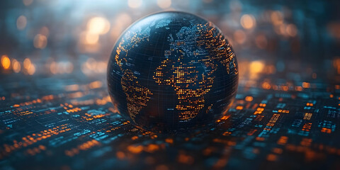 Wall Mural - 3D Illustration - Global Data Network: A Digital Earth Illuminated by Code