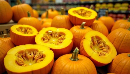 Poster -  Autumn harvest  A bounty of pumpkins at the market