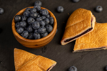 ripe blueberry buns with blueberry jam