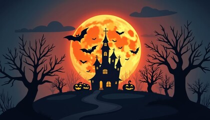 Canvas Print -  Enchanted Halloween night under a full moon