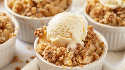 A white bowl of ice cream with a topping of granola