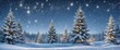 © Pham Ty - Christmas banner. Beautiful night scene with a snowy landscape and a starry sky. The scene is dominated by tall, snow-covered pine trees.