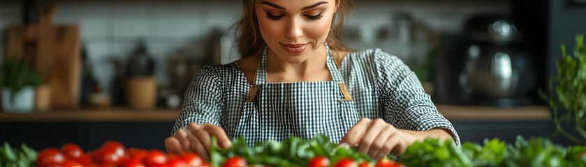 Sticker - Woman Preparing Healthy Salad with Fresh Cherry Tomatoes and Herbs - Photo