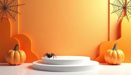 Poster -  Spooky Halloween decor with spider and pumpkins