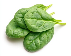 A bunch of green spinach leaves are piled on top of each other