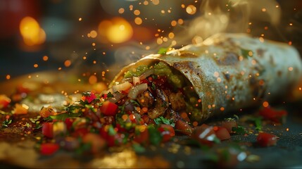 Wall Mural - A vibrant burrito with grilled chicken fresh salsa