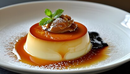 Wall Mural - Decadent close-up of creamy French creme brulee with a perfectly caramelized sugar crust