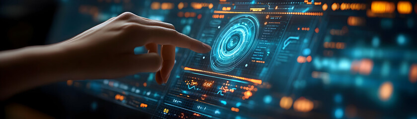 Futuristic Technology Illustration -  Finger Touching Interactive Data Interface