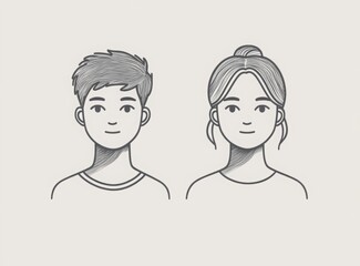 Wall Mural - two minimalist line art icons, one of an adult male and the other for a female icon with a grey back