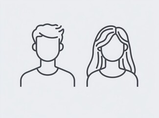 Wall Mural - two minimalist line art icons, one of an adult male and the other for a female icon with a grey back