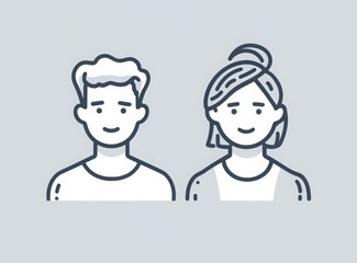 Wall Mural - two minimalist line art icons, one of an adult male and the other for a female icon with a grey back