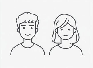 Wall Mural - two minimalist line art icons, one of an adult male and the other for a female icon with a grey back