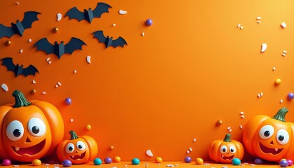 Wall Mural -  Halloween fun with pumpkins and bats