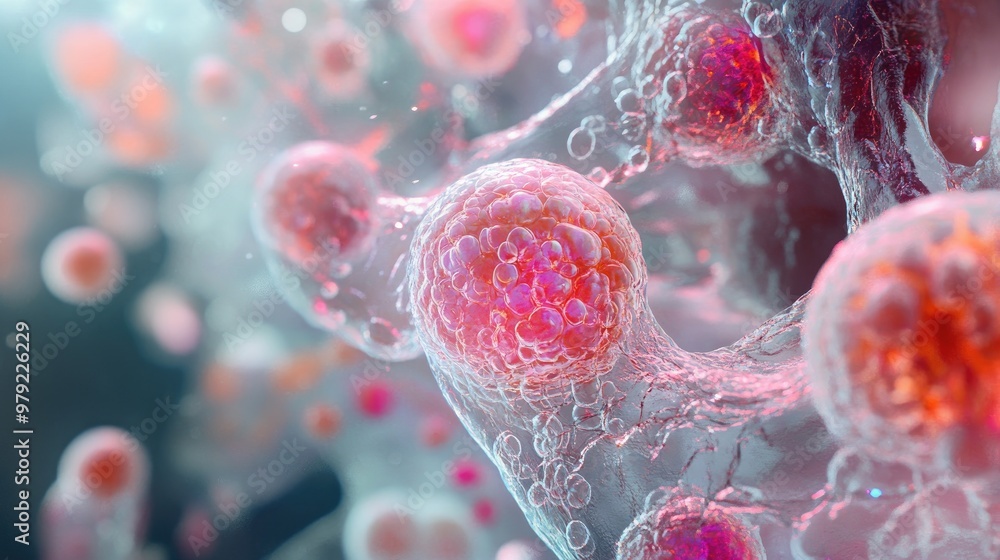 A microscopic image of a human cell, with its complex internal ...