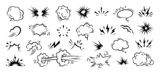 hand drawn anime manga doodle line elements set. collection of graphic effects for character emotion