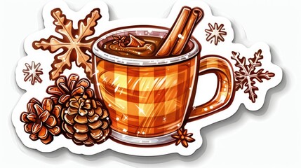 Wall Mural - A plaid cup of hot chocolate with cinnamon