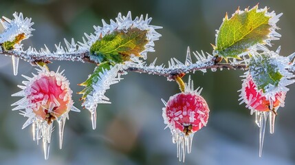 Sticker - Holly, composed of red berries and green leaves 